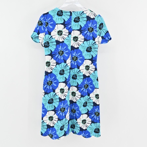 Pappagallo Blue Floral Dress Size 2 Retro Scalloped Hem Sheath Mini Preppy - Picture 3 of 13